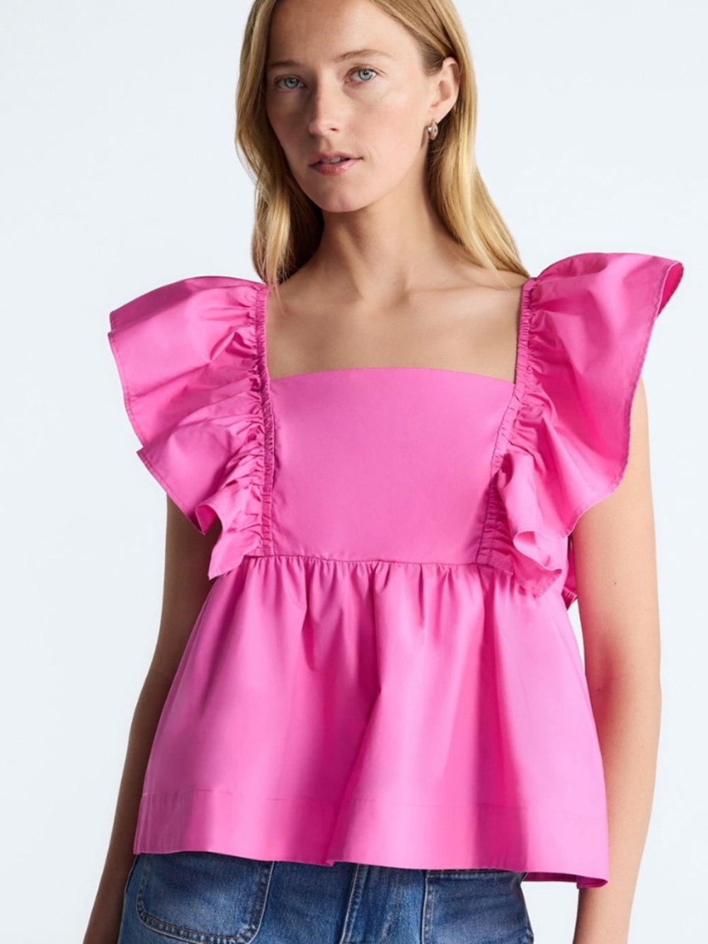 NWT Free Assembly Women’s Pink Square Neck Cotton Top with Flutter Sleeves